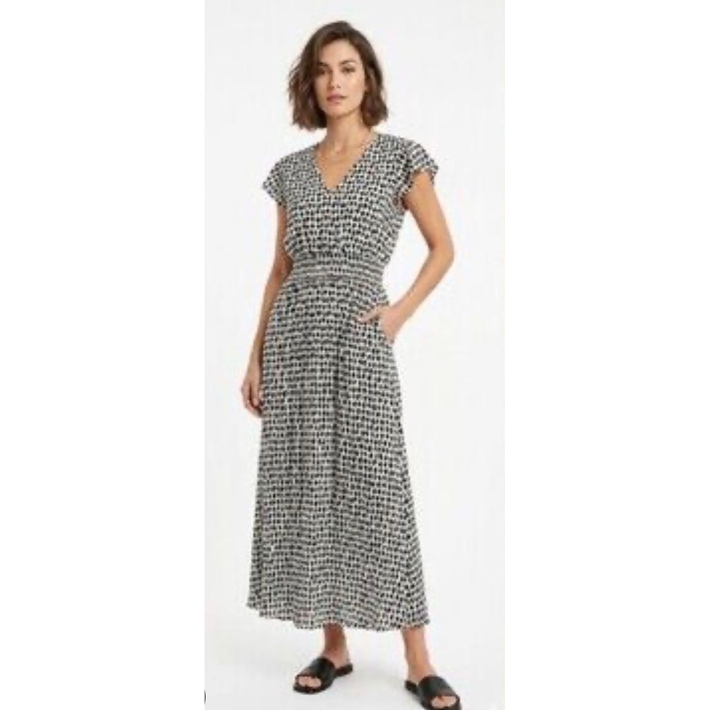 Ryegrass Women Black White Perfume Bottle Print Smocked Midi Dress Size M NEW